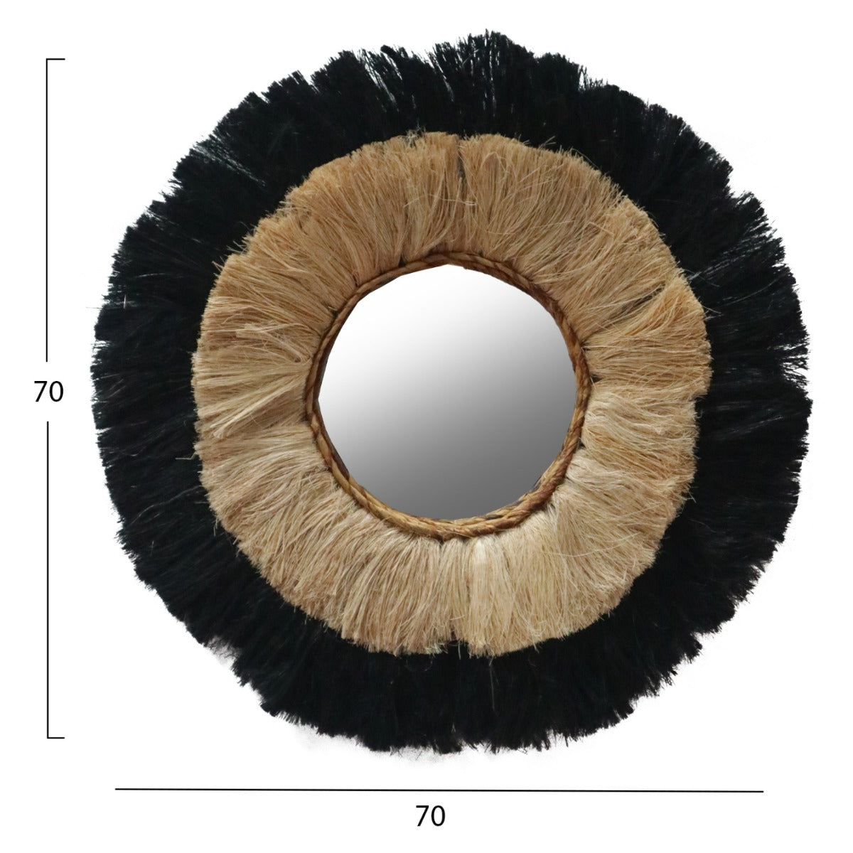 Oglindă KRONAN cu ramă din fibre de abaca, diametru 70 cm