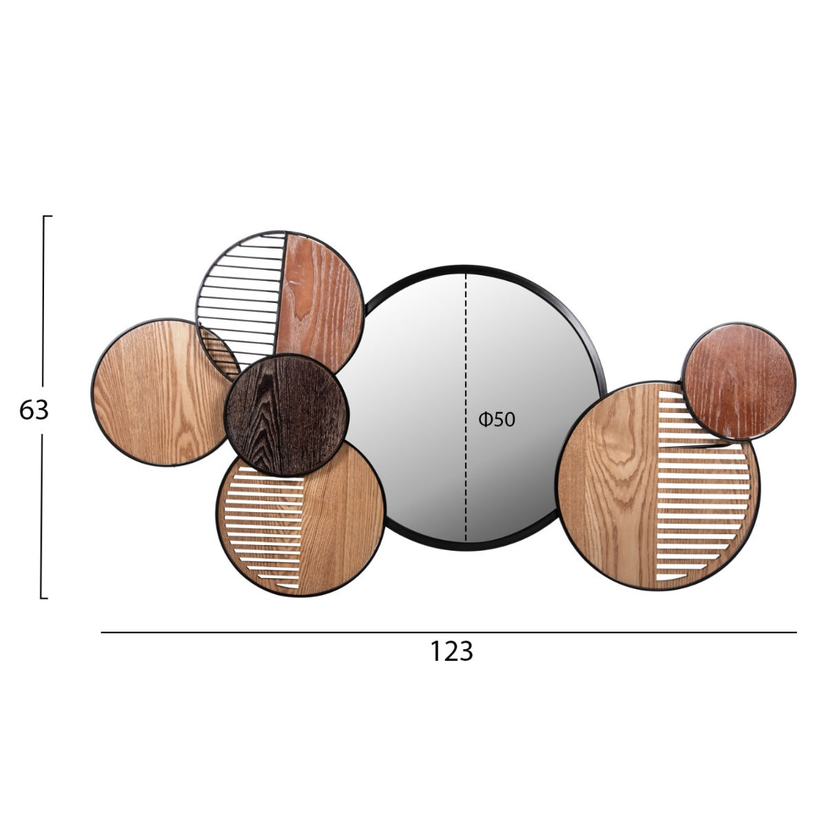 Oglindă de perete LAWTON din MDF și metal, 123 x 63 cm, diametru oglindă 50 cm