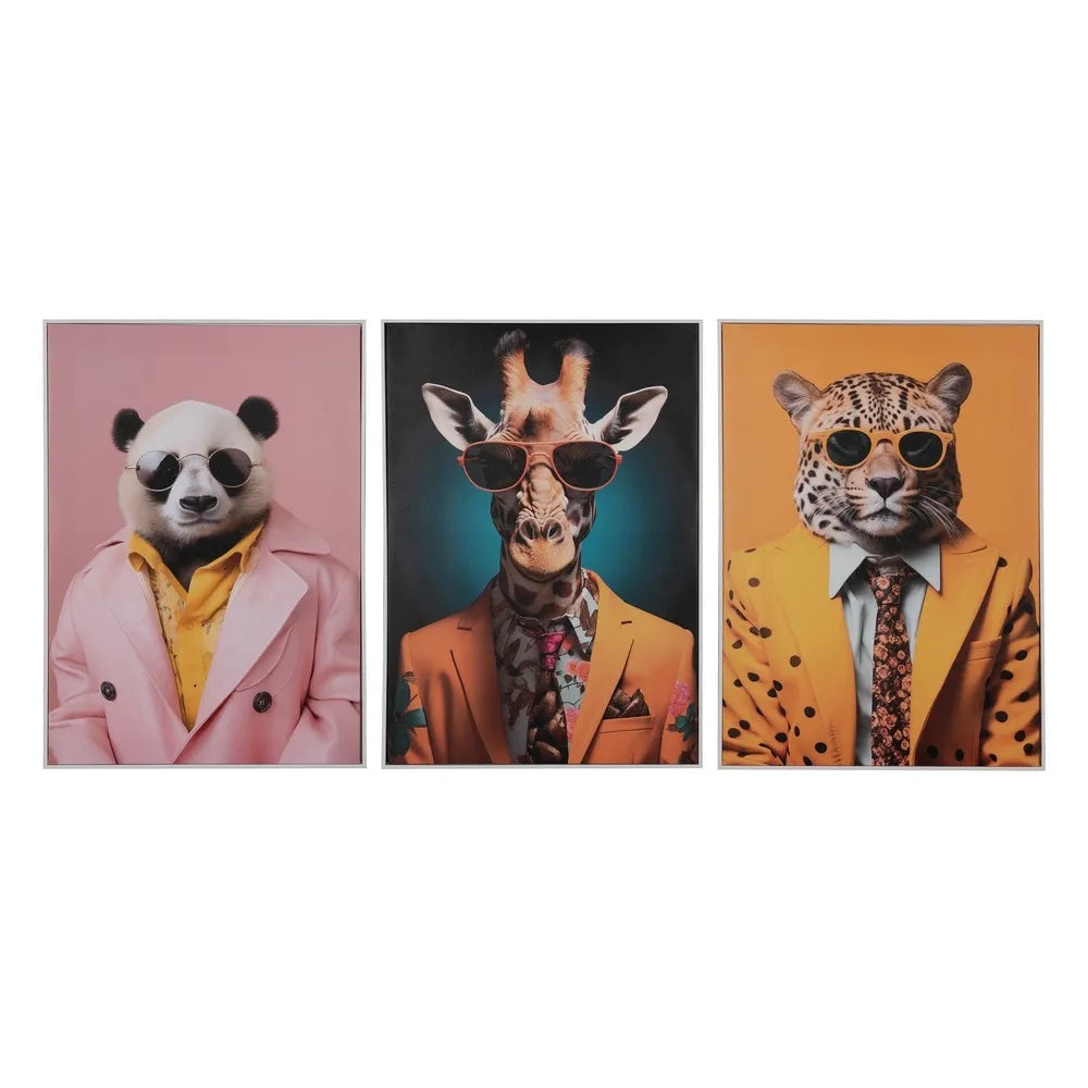 Set 3 tablouri MAGNIS ANIMALS, cadru din polistiren alb, 50 x 70 cm fiecare