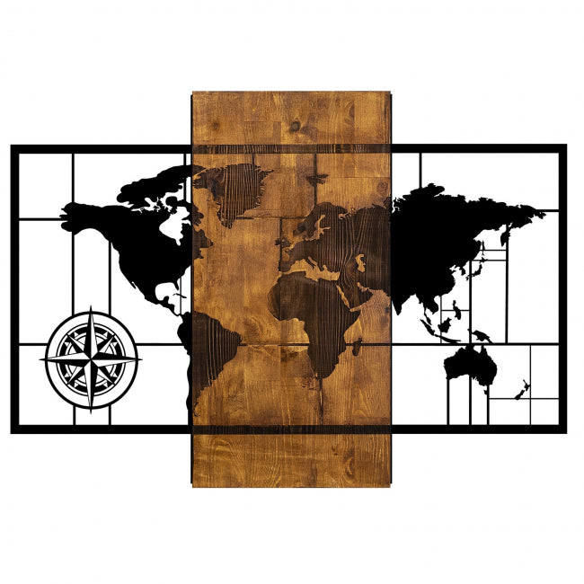 Decorațiune de perete MAPPA MUNDI din lemn, 85 x 58 cm