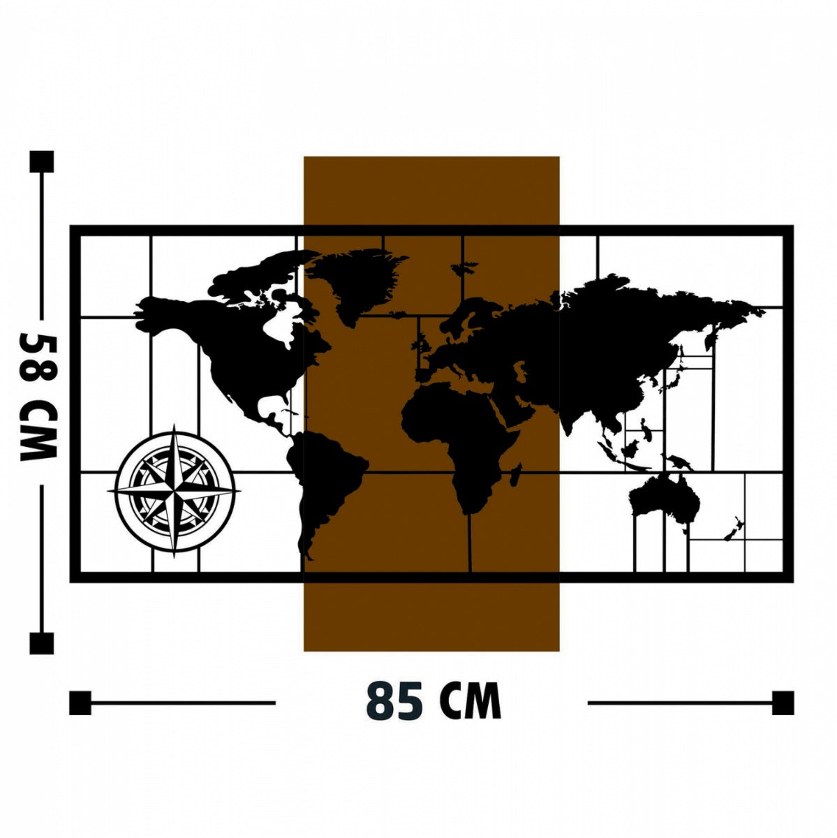 Decorațiune de perete MAPPA MUNDI din lemn, 85 x 58 cm