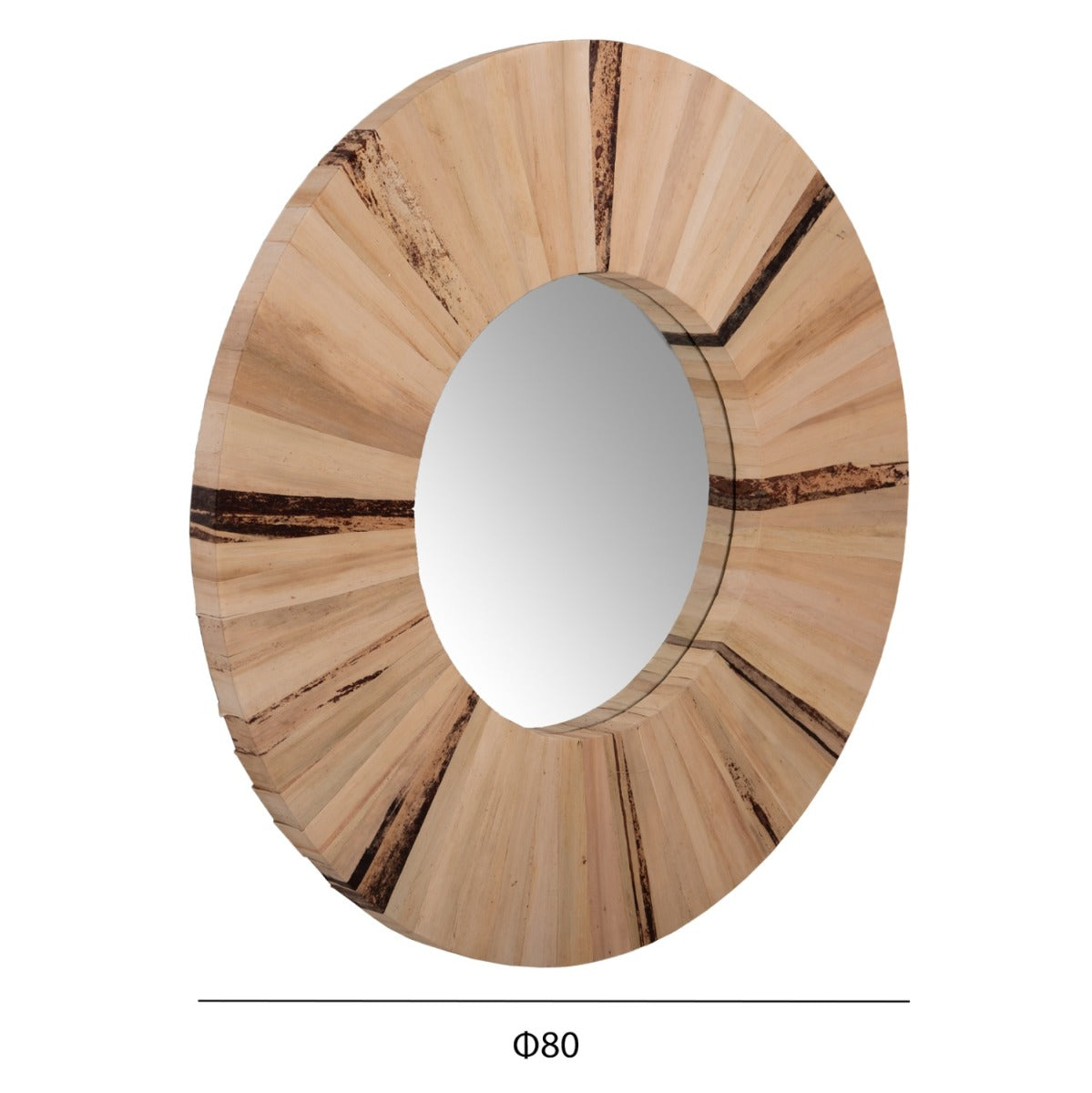 Oglindă de perete MARISTA cu cadru rotund din fibre de palmier, diametru 80 cm