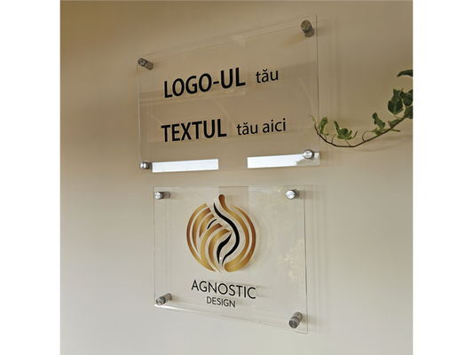 plăcuță personalizată cu logo și nume acrilic, plăcuță firmă personalizată, plăcuță personalizată cu logo premium rezistentă