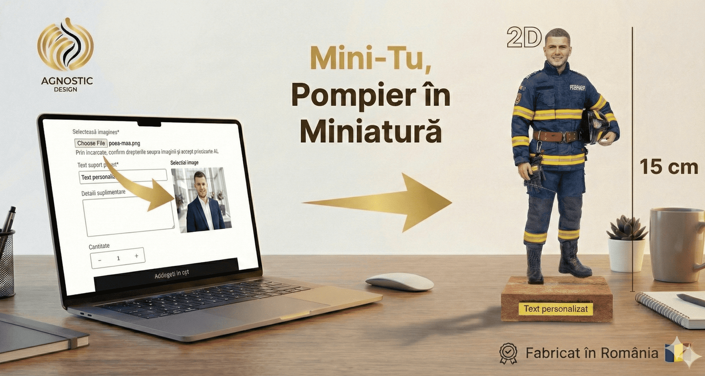 Transformă orice fotografie într-un Mini-Tu personalizat in fotograf de 15 cm. Realizat 2D cu efect 3D, ideal pentru cadouri unice și memorabile.