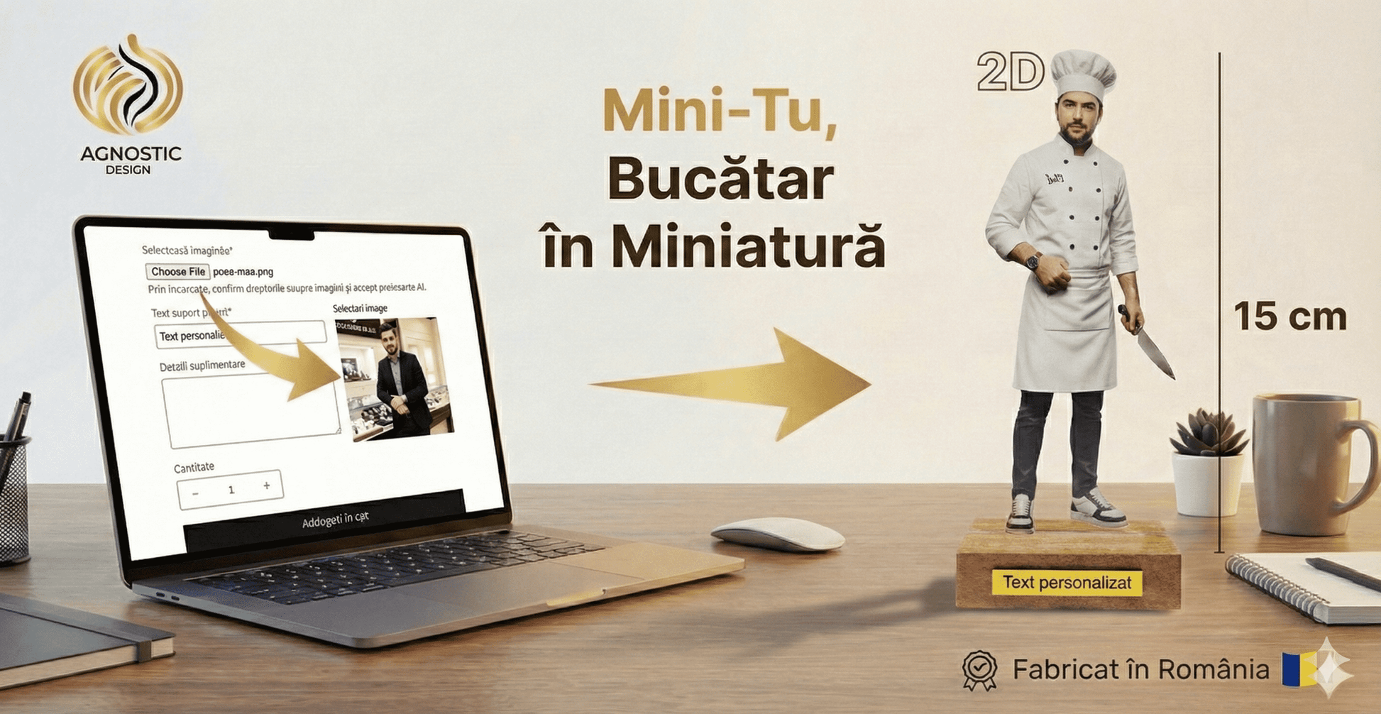 Transformă orice fotografie într-un Mini-Tu personalizat in fotograf de 15 cm. Realizat 2D cu efect 3D, ideal pentru cadouri unice și memorabile.