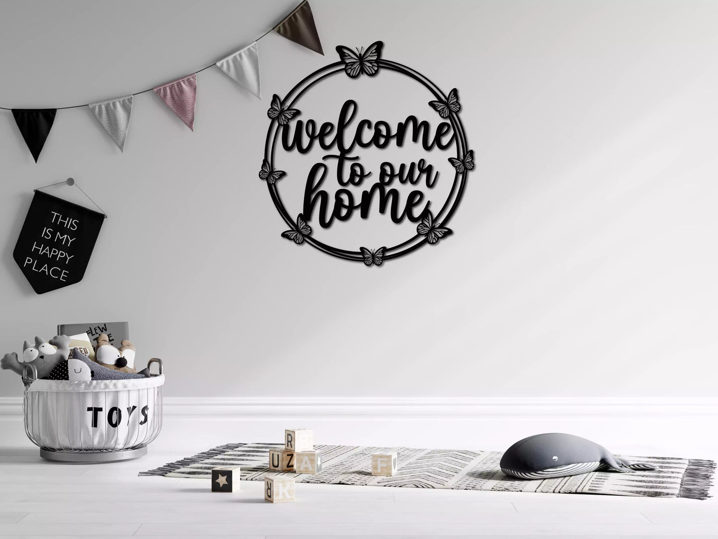 shopify_negru.webp Welcome to Our Home - Decorațiune Perete Fibre Lemn