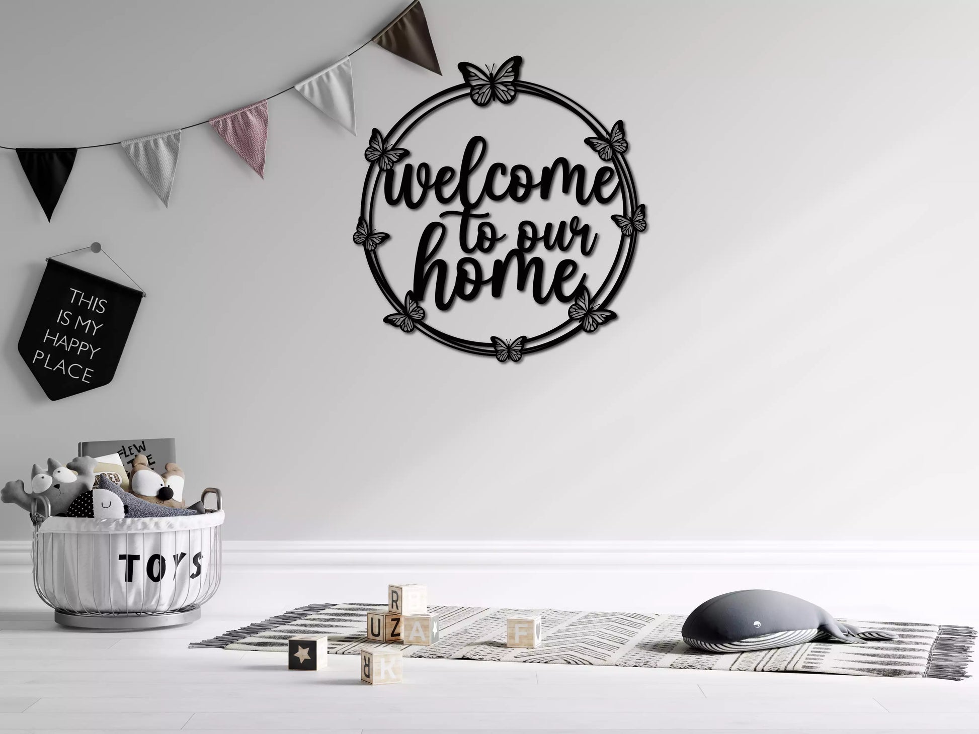 shopify_negru.webp Welcome to Our Home - Decorațiune Perete Fibre Lemn