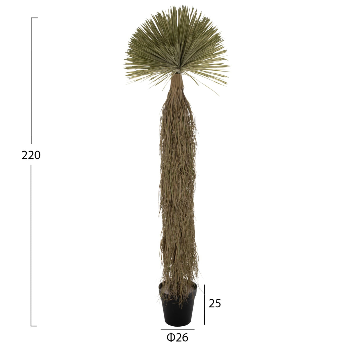 Plantă artificială TERA verde, 220 cm, ghiveci din polipropilenă, frunze din PVC