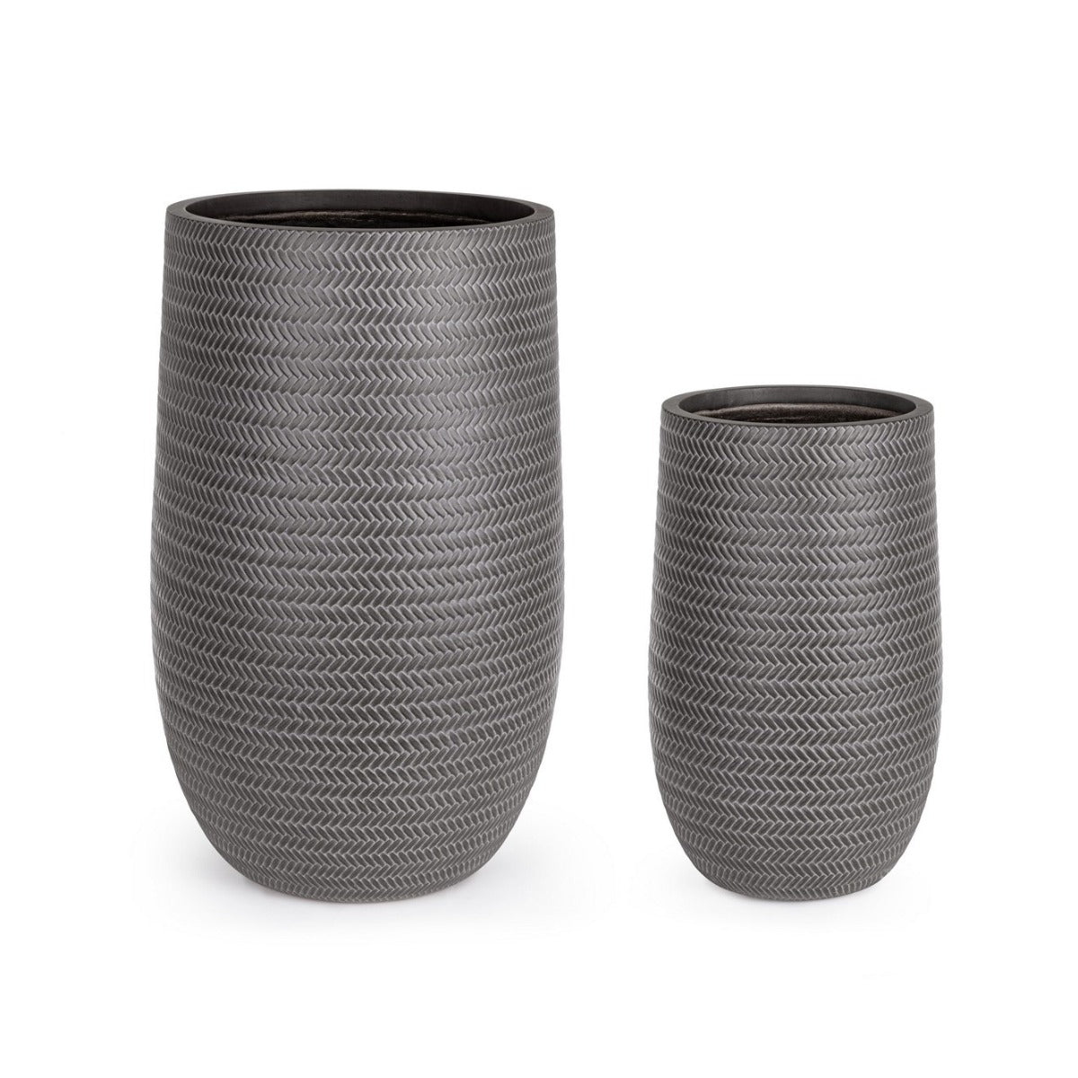 Set 2 ghivece TRESSAGE BIZZOTTO din fibră de sticlă și argilă, diametru 34 și 47 cm