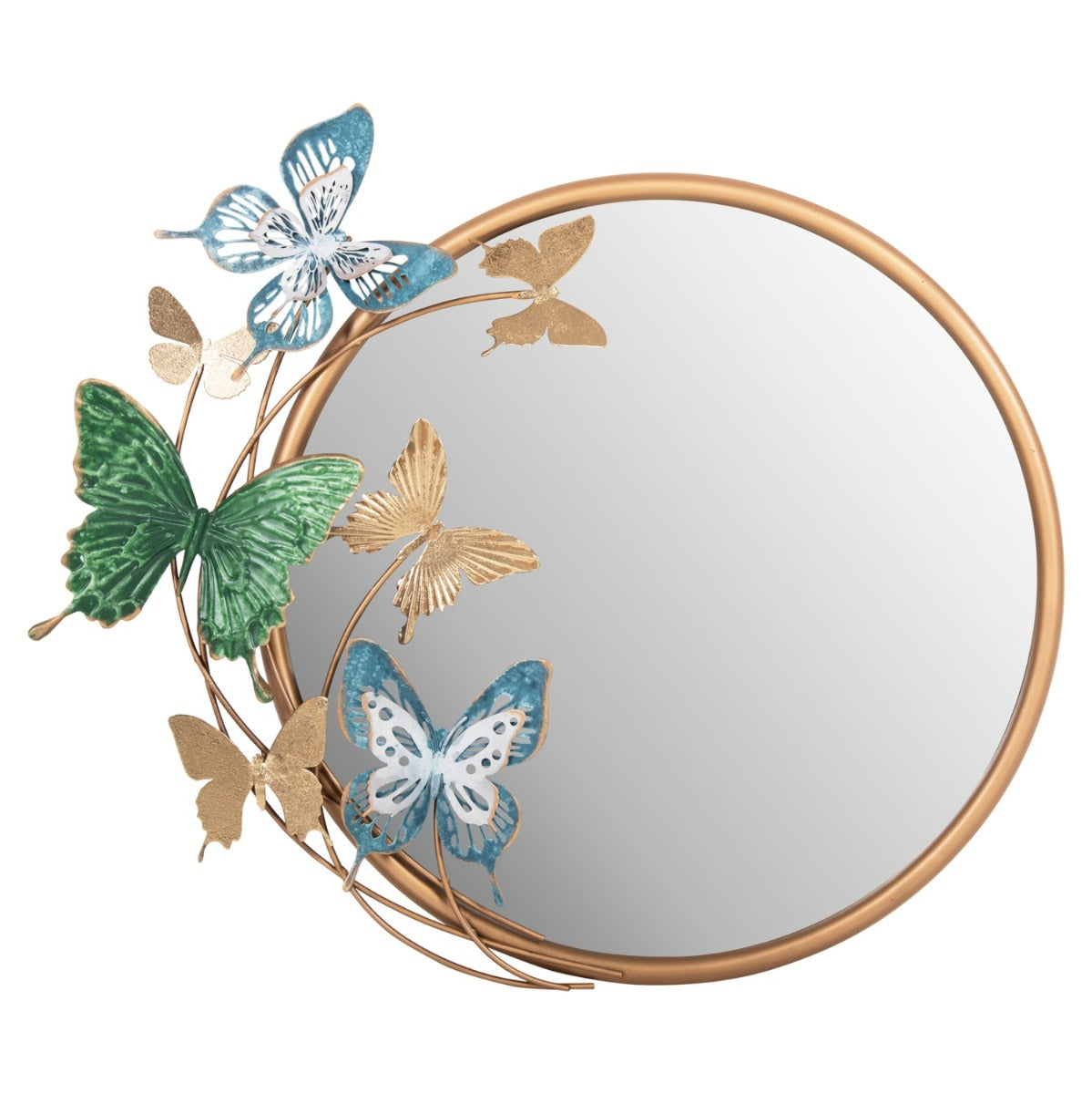 Oglindă de perete TIVERTON din metal auriu, 62 x 56 cm, cu fluturi decorativi