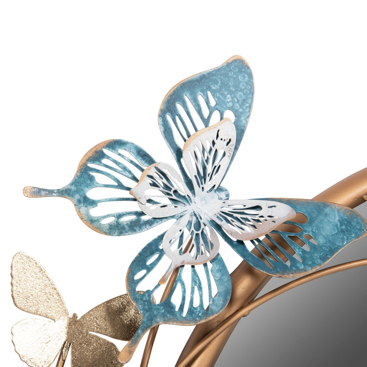 Oglindă de perete TIVERTON din metal auriu, 62 x 56 cm, cu fluturi decorativi