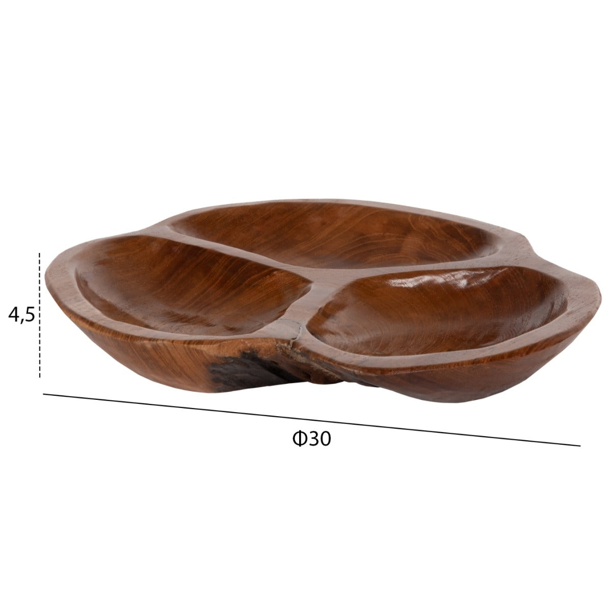 Bol VARENO WOOD DECO din lemn masiv de tec, diametru 30 cm, înălțime 4,5 cm