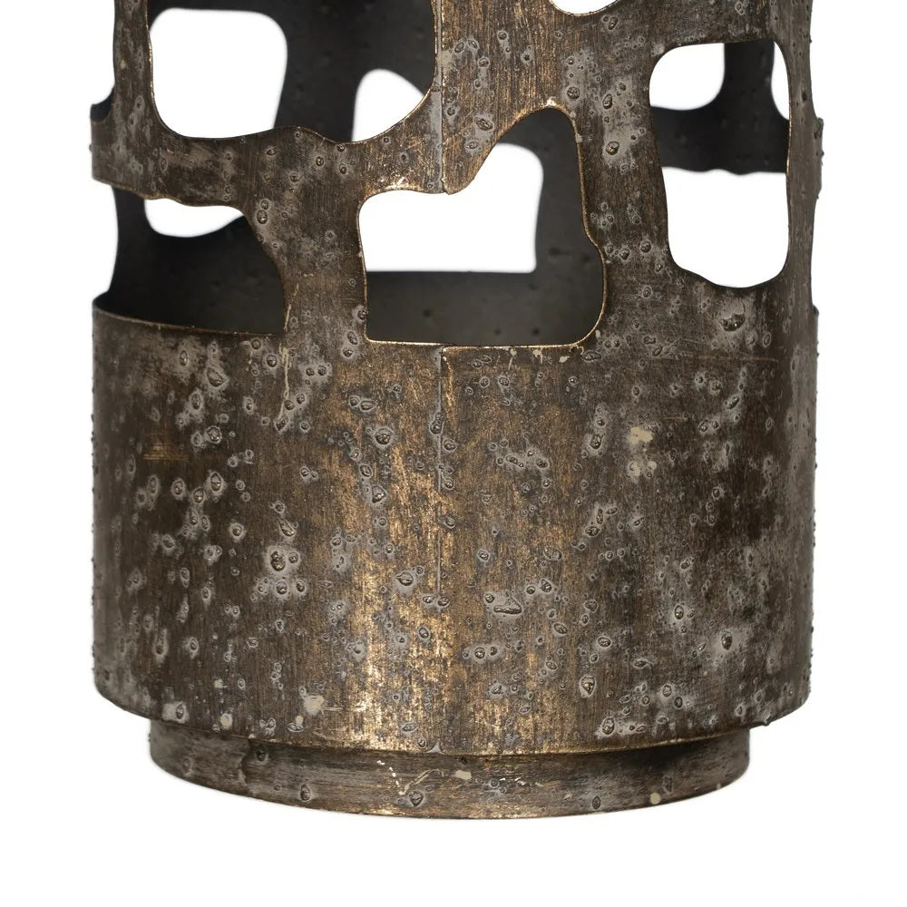 Suport lumânare VENZO din fier, finisaj auriu învechit, 15 x 15 x 35 cm