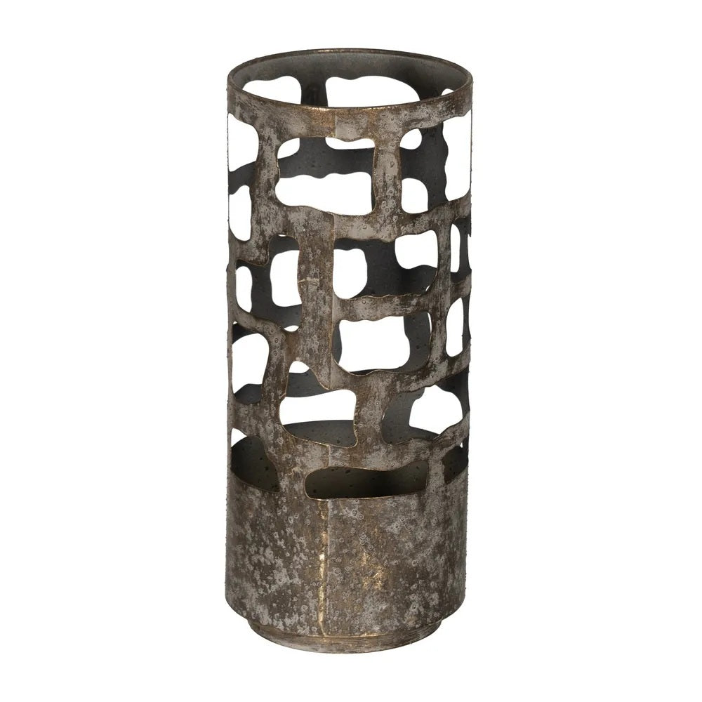 Suport lumânare VENZO din fier, finisaj auriu învechit, 15 x 15 x 35 cm