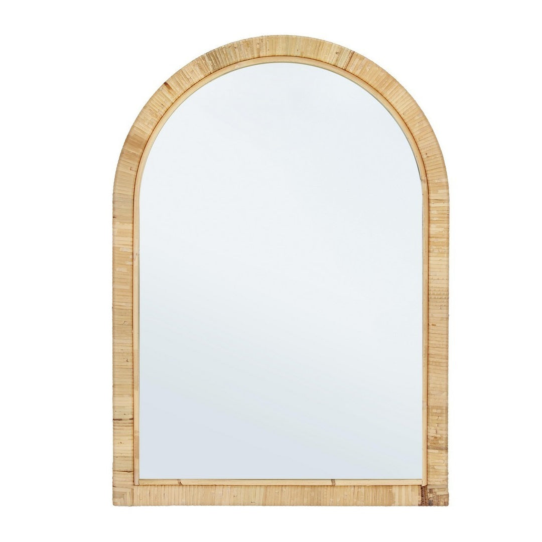 Oglindă de perete HAKIMA ARCH din ratan natural, spate MDF, 50 x 70 cm