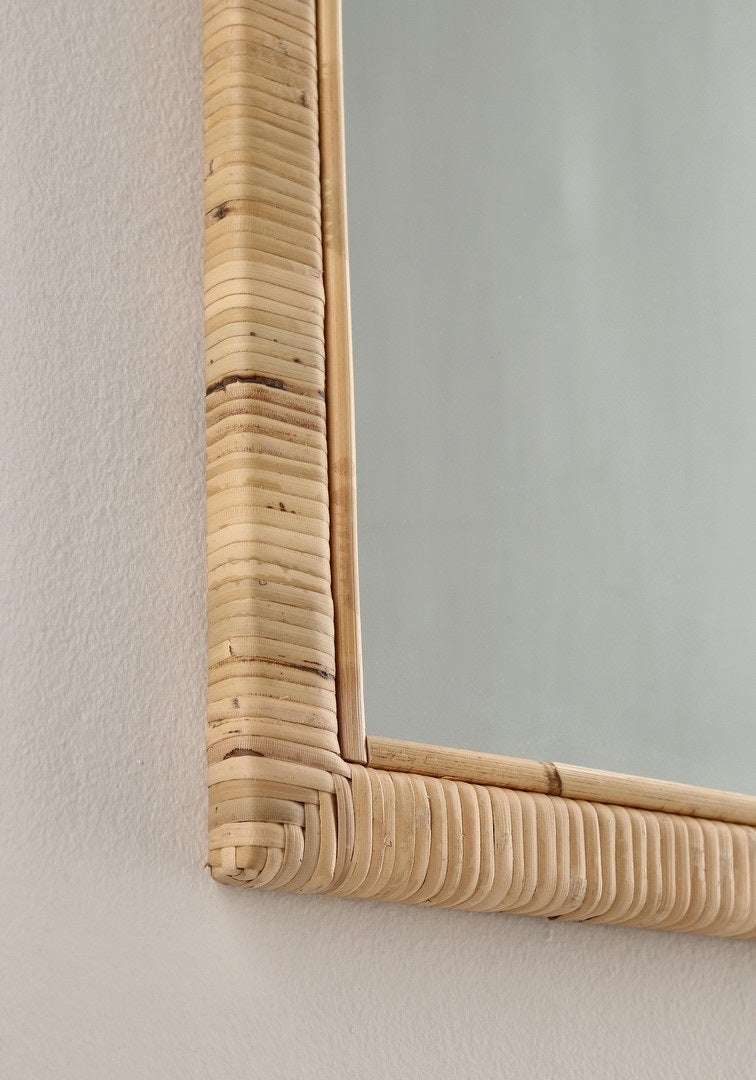 Oglindă de perete HAKIMA ARCH din ratan natural, spate MDF, 50 x 70 cm