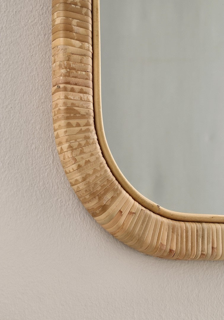 Oglindă de perete HAKIMA din ratan natural, spate din MDF, 50 x 70 cm
