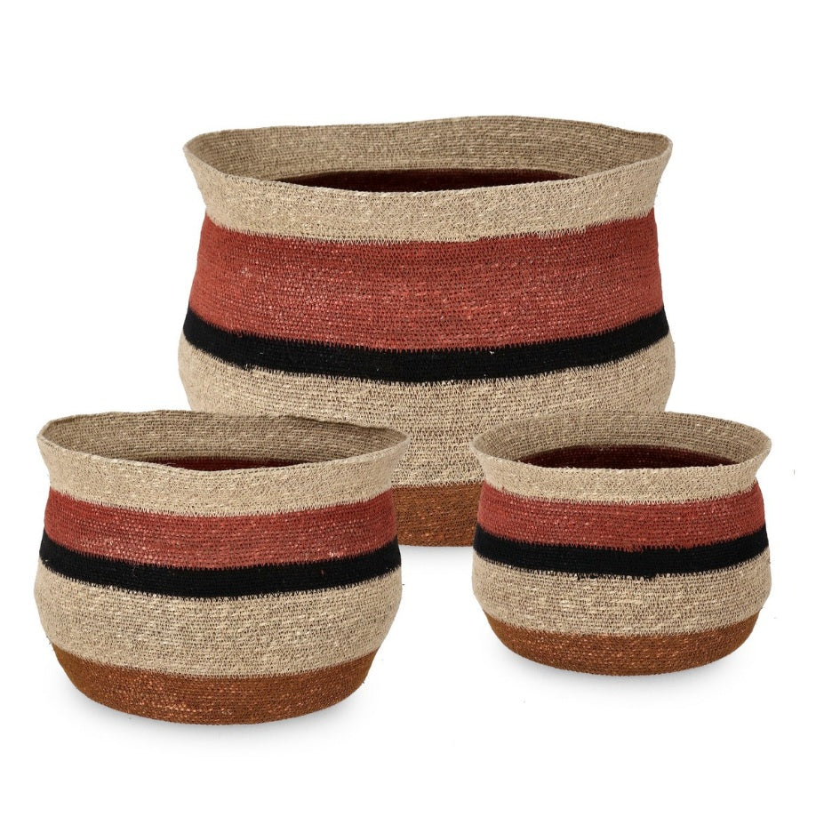 Set 3 coșuri decorative WAYLON AMPHORA HIGH din posidonia oceanica, Ø25, Ø30 și Ø39 cm