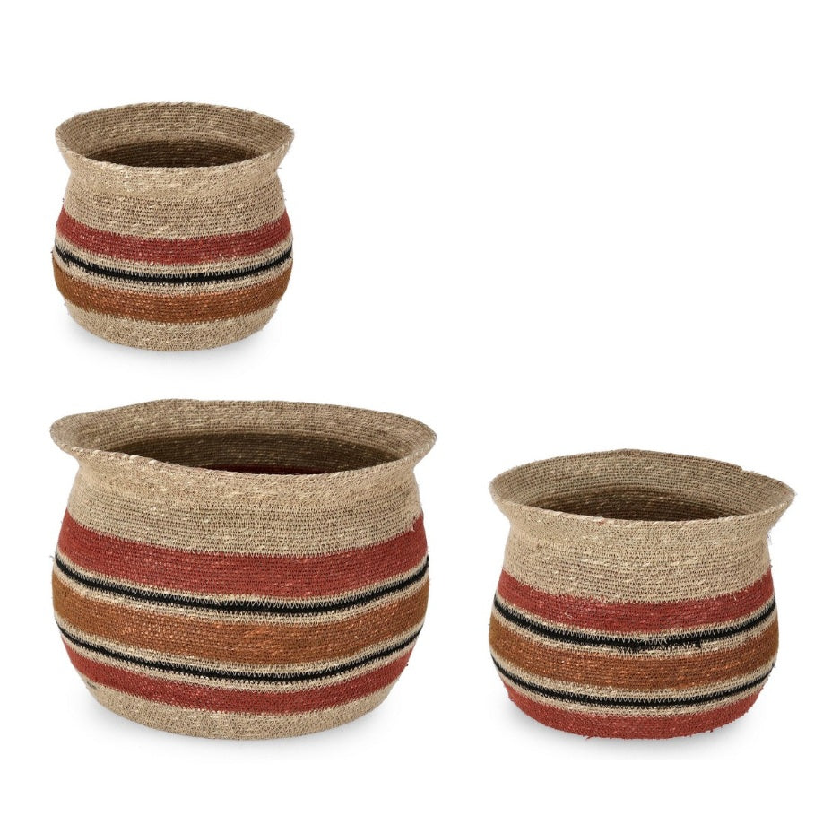 Set 3 coșuri decorative WAYLON AMPHORA SHORT din iarbă de mare, Ø20x19, Ø25x22 și Ø30x25 cm