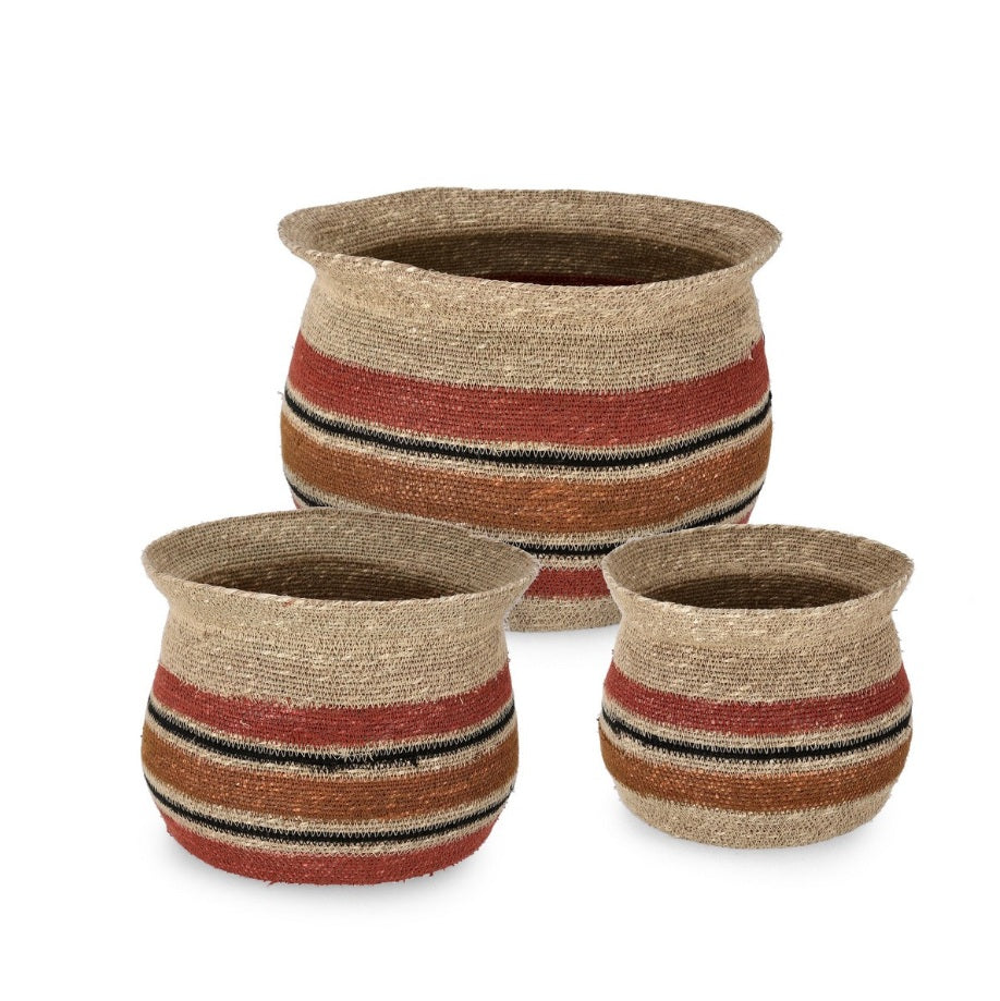 Set 3 coșuri decorative WAYLON AMPHORA SHORT din iarbă de mare, Ø20x19, Ø25x22 și Ø30x25 cm