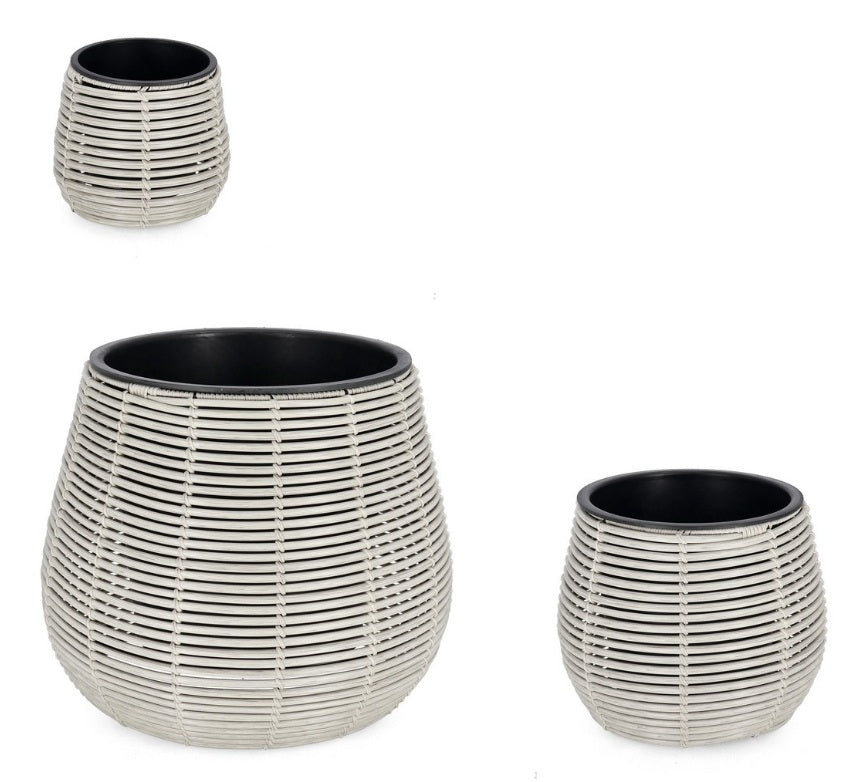 Set 3 suporturi ghivece XIAN din poliratan, vază din plastic, 20, 29 și 45 cm