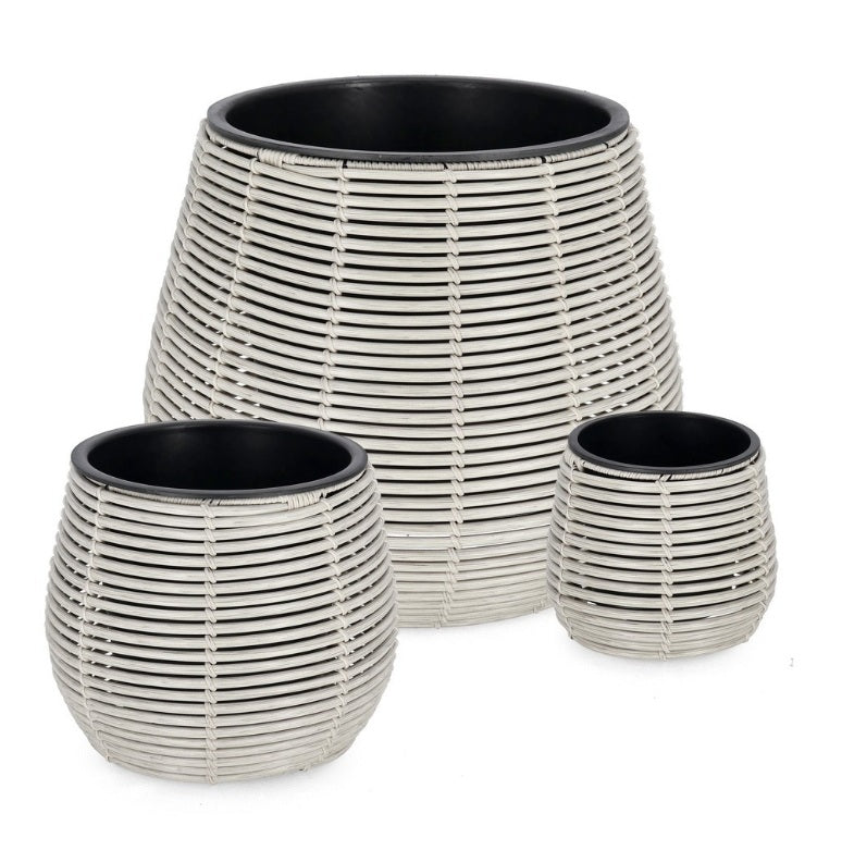 Set 3 suporturi ghivece XIAN din poliratan, vază din plastic, 20, 29 și 45 cm