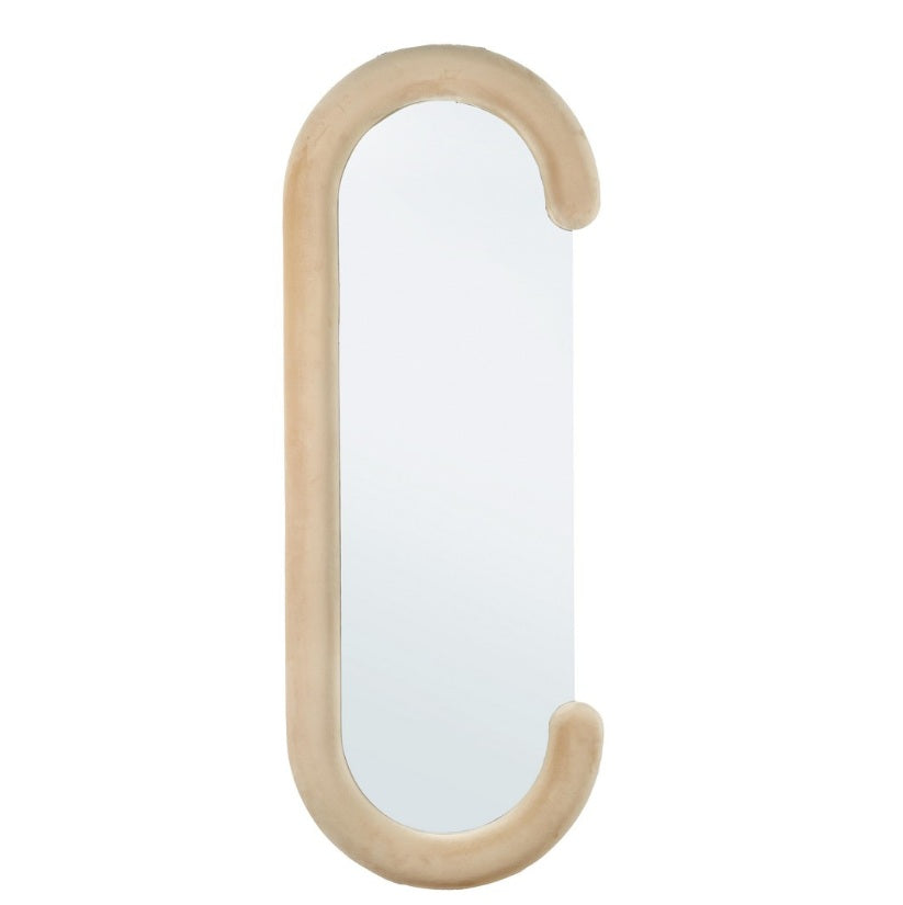 Oglindă ovală ZERYS W 60 x 160 cm cu ramă din catifea spandex și spate din MDF